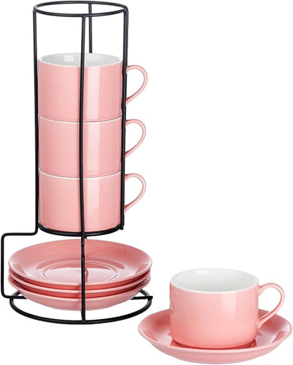 Cappuccino Cups Set of 4, 8oz Stackable Coffee Cups Set by MEICHU