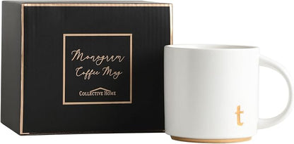 COLLECTIVE HOME Ceramic Coffee Mug, 15 oz Monogram Cup by COLLECTIVEHOME