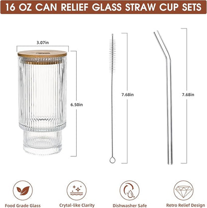Drinking Glasses with Bamboo Lids and Glass Straw 2pcs Set, 16oz Glass Tumbler - Image 3