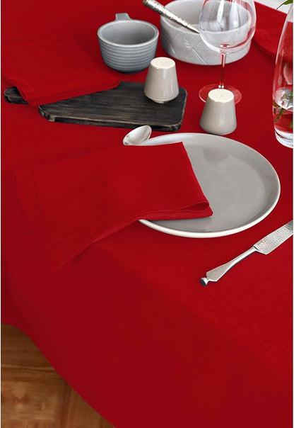 Solino Home Linen Red Tablecloth 70 x 144 Inch - 100% Pure Linen Rectangular Tablecloth - Machine Washable Table Cloth for Valentines, Winter - Sonoma