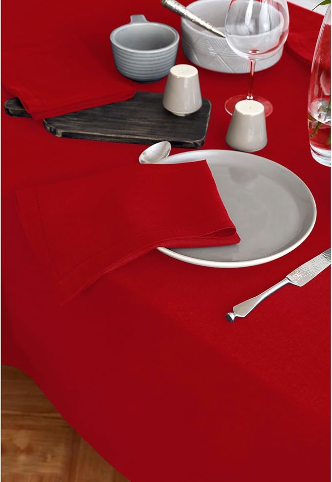 Solino Home Red Linen Tablecloth 70 x 132 Inch - 100% Pure Linen Table Cloth for Rectangle Tables - Sonoma, Machine Washable Tablecloth for Valentines, Winter