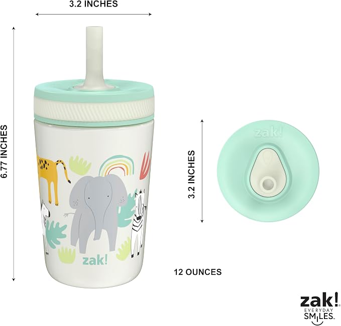 Zak Designs Safari Kelso 12oz Stainless Steel Leak-Proof Toddler Straw Cup - Image 8