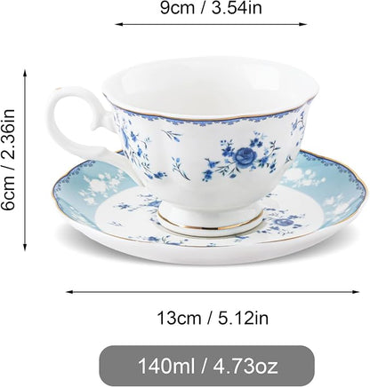 fanquare Blue Rose Porcelain Tea Cup and Saucer Set - Image 6