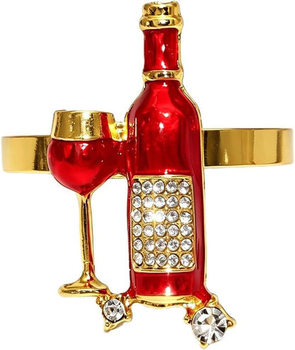 Christmas Napkin Rings Set of 12 Sparkly Rhinestone Red Wine Bottle Napkin - Image 8