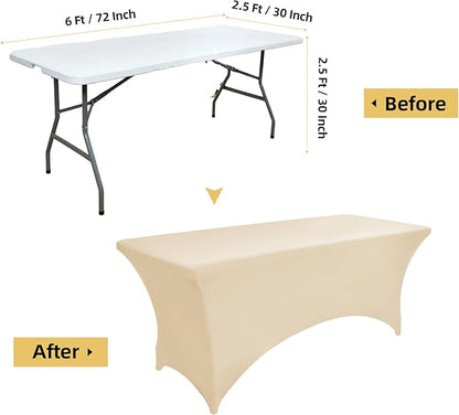 6-Pack 6ft Spandex Table Covers for Rectangle Standard Folding Tables - Wrinkle Resistant Stretch Tablecloths - Ultimate Fitted Table Protector for Parties, Trade Shows, Wedding