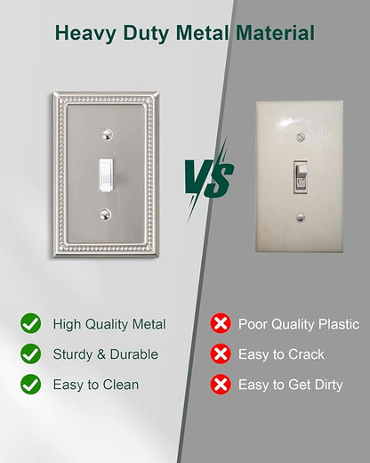 6-Pack Single Toggle Light Switch Cover Plate, Pearls Decorative Switch Plate Covers, Brushed Nickel 1 Gang Metal Wall Plate