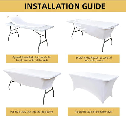 10-Pack 4ft White Spandex Table Covers for Rectangular Folding Tables - Wrinkle Resistant Stretch Tight Table Cloths - Fitted Table Protector for Parties, Trade Shows, Banquet, and Wedding