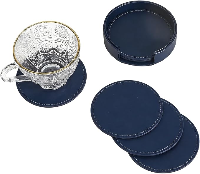 6PCS 4 Inch PU Leather Coasters Round Cup Holders Leather Non Slip Thermal - Image 6