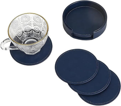 6PCS 4 Inch PU Leather Coasters Round Cup Holders Leather Non Slip Thermal - Image 6