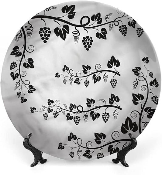 Ceramic Plates, Vine Decorative Ceramic Plates, Grapes with Twigs Swirl Botany, 10 Inch, for Dining, Parties, Wedding, Multicolor