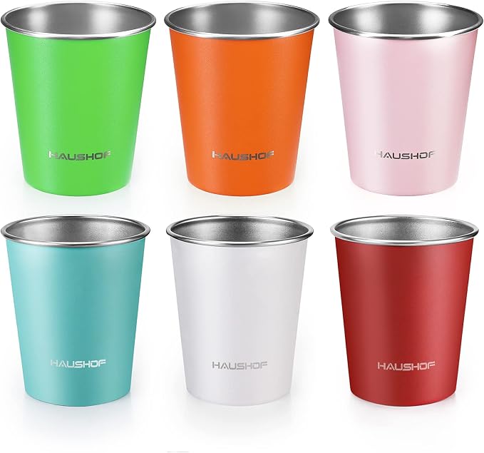HAUSHOF Stainless Steel Cups, 14oz Stacking Cups, Unbreakable, 6 Pack | 18/8 by HAUSHOF