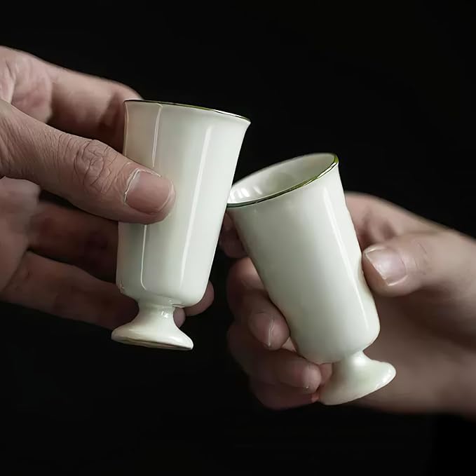 KAMMAK Ceramic Tea Cups Set of 2, 1.1 oz, Vintage Small Teacups, 718N | Hand - Image 4