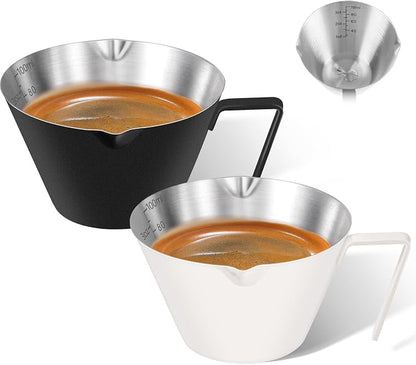 2 Pc Stainless Steel Espresso Shot Cups, 3.4oz/100ml, V-Shaped Mouth by carrottimes