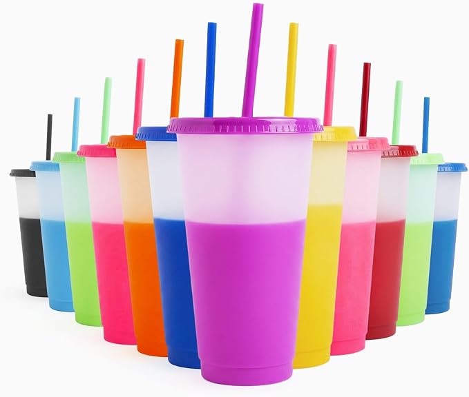 Color Changing Cups with Lids and Straws 12pcs, 24Oz by Unknown