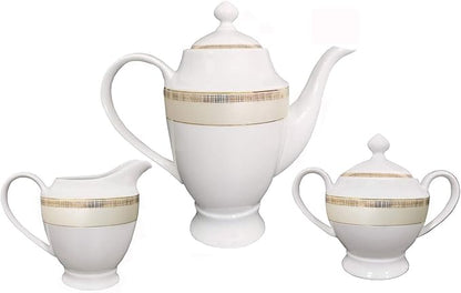 UKN 57 Piece Gold and Match Dinnerware Set-New Bone China Service for 8 People Banded Formal Round Dishwasher Safe