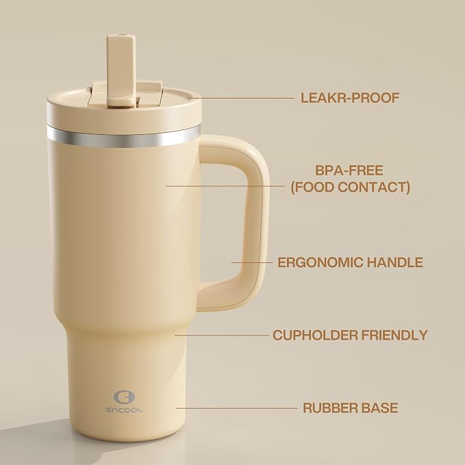ENCOOL 32 oz Tumbler with Handle and Straw: Stainless Steel Insulated Tumbler - Image 6