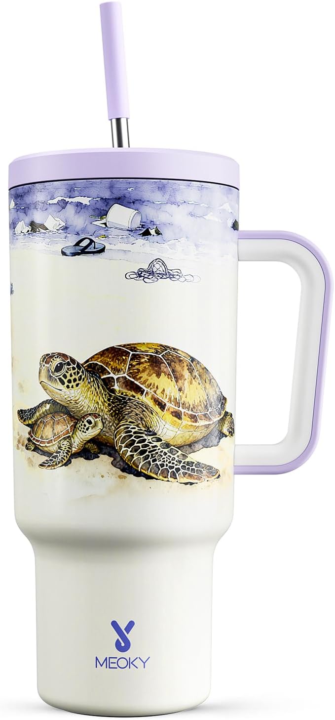 Meoky 40 oz Tumbler with Handle and Straw: Stainless Steel Insulated Tumbler by MEOKY
