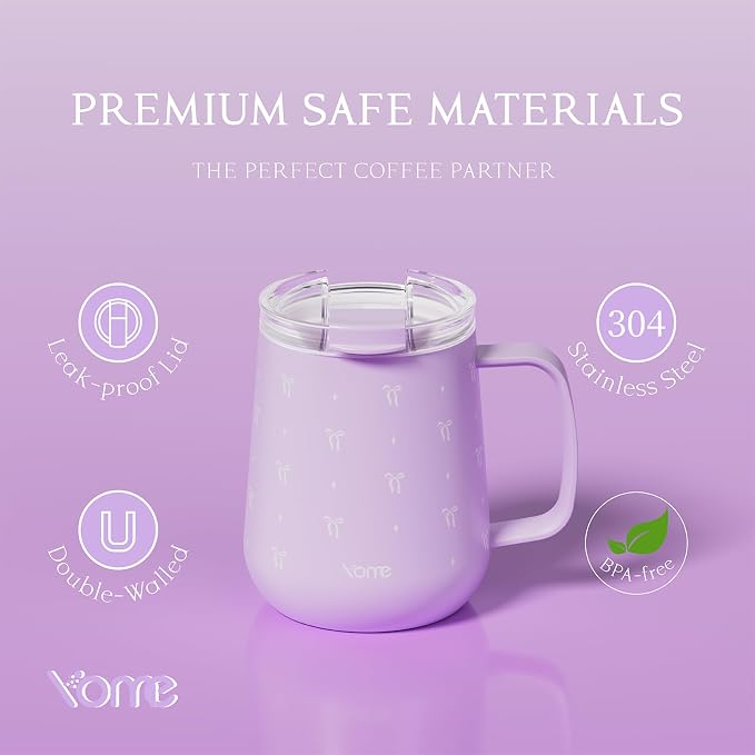 YOME 10oz Bow Light Purple Insulated Coffee Mug - Image 8