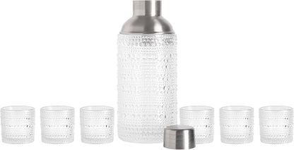 Glaver's Cocktail Shaker Set, Glass 15.2 oz Shaker, 6 Hobnail Shot Glasses - Image 8