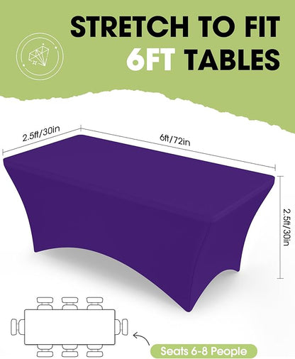 Pureegg Spandex Tablecloth 6ft - 2 Pack, Fitted and Tight Cloth for Rectangle Table, Wrinkle-Free and Stretch Table Cover for Party, Wedding, Banquet and Birthday, Purple
