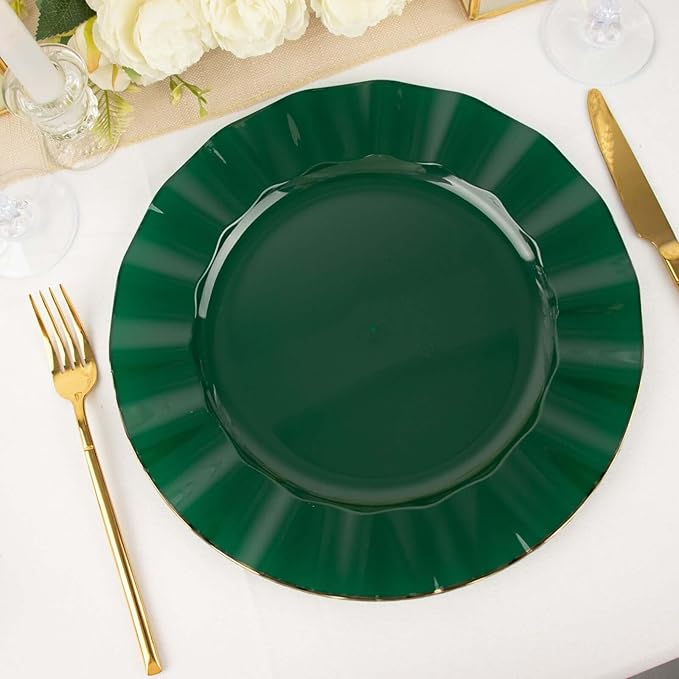 Efavormart 11" Dinner Plates – Set of 10 Plastic Hunter Green Round Disposable by efavormart