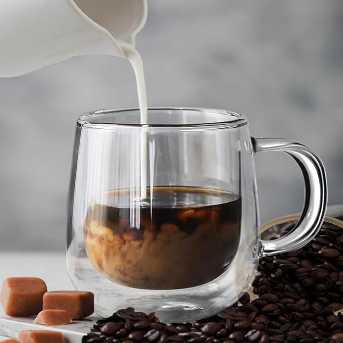 Large Double Walled Glass Coffee Mugs Beer Cups 24oz set of 2, Insulated Clear - Image 2