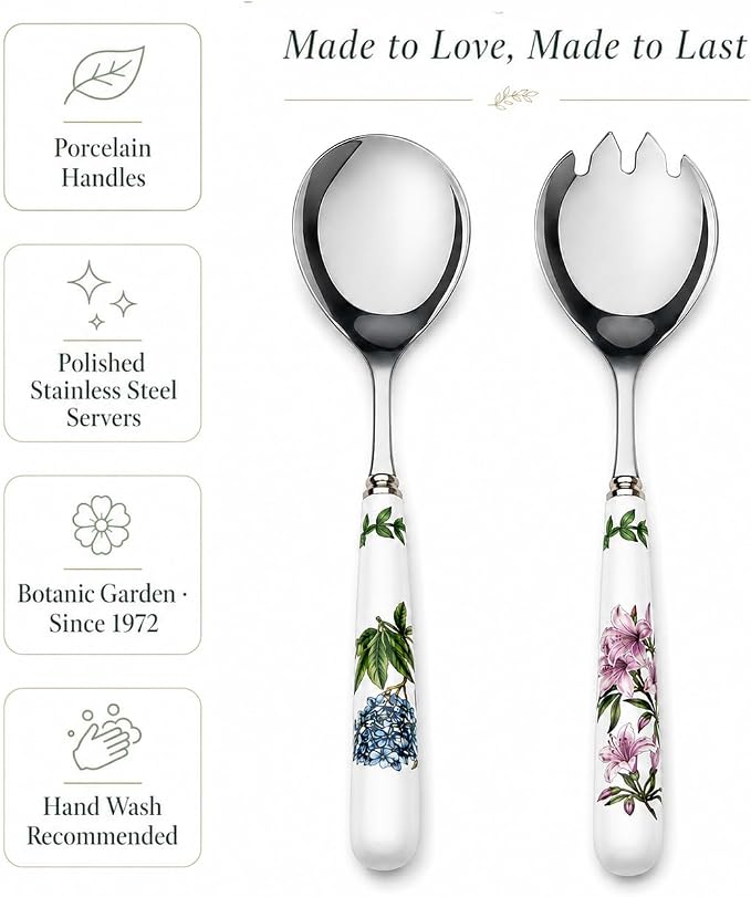 Portmeirion Botanic Garden Set of 2 Salad Servers | 10 Inch Salad Serving Set | - Image 4