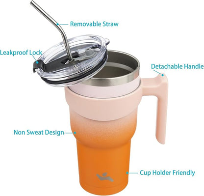 Konokyo 40 oz Tumbler with Handle and Straw, Insulated Travel Mug | Coral; - Image 2