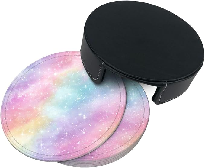 Colorful Rainbow Leather Coasters Set of 6 - Image 6