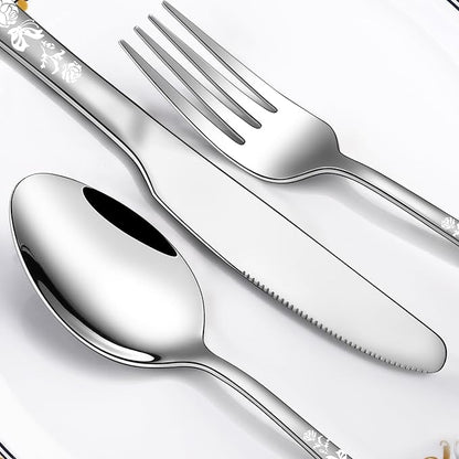 Skull Pattern Silverware Set for 8, OIULO 40-Piece Pirate Pirate Rose Flatware - Image 3