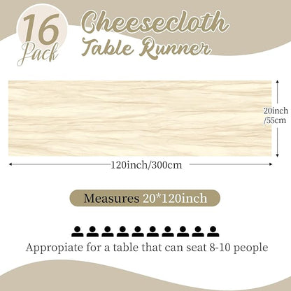 16 Pack Ivory Cheesecloth Table Runners 20x120 Inch Gauze Table Runner 10FT - Image 2