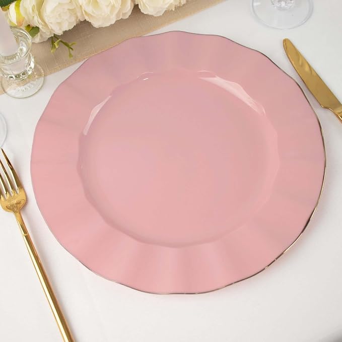 Efavormart 11" Dinner Plates – Set of 10 Plastic Dusty Rose Round Disposable by efavormart
