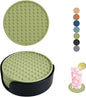 Set of 6 Silicone Coasters, 4'' Drink Coaster with Holder, Round Coasters for Drinks Beer Coffee Home Office Bar Desk Tabletop Protection, Non-Slip Rubber Coaster (Green, 6 Pcs-Plastic Holder)
