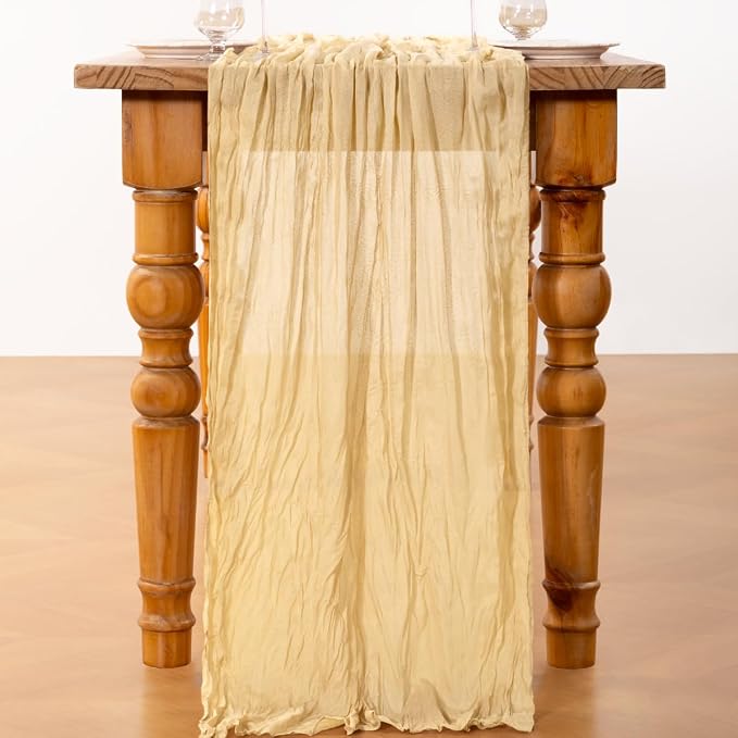 DeZerlor Champagne Cheesecloth Table Runners 4 Pack Summer Boho Runners | - Image 5