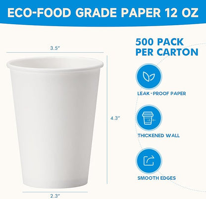 RACETOP Paper Coffee Cups 12 oz 500 pack, Paper Cups Disposable, Hot Coffee Cups - Image 2