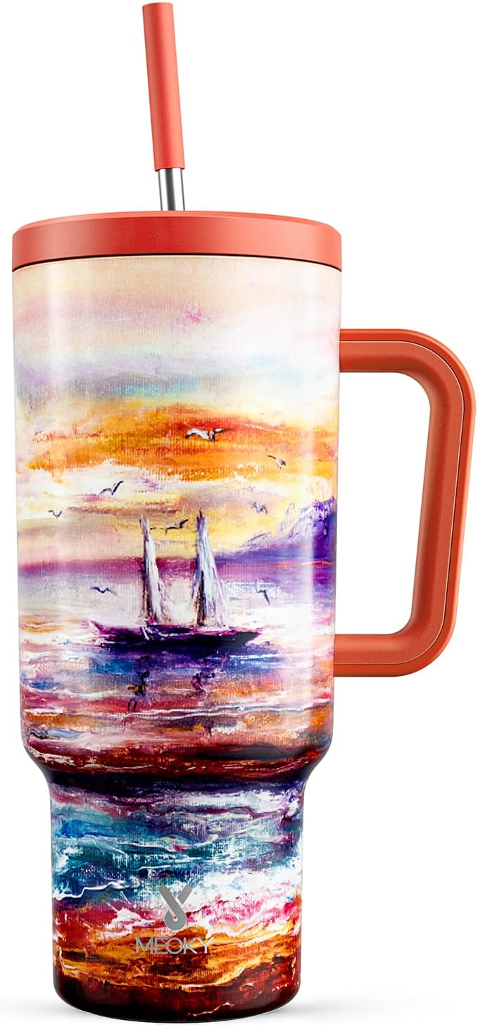 Meoky 40 oz Tumbler with Handle and Straw: Stainless Steel Insulated Tumbler by MEOKY