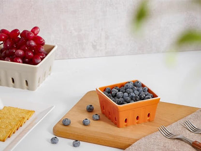 ONEMORE Ceramic Berry Basket, Rustic Stoneware Berry Bowls Colander, Square - Image 2