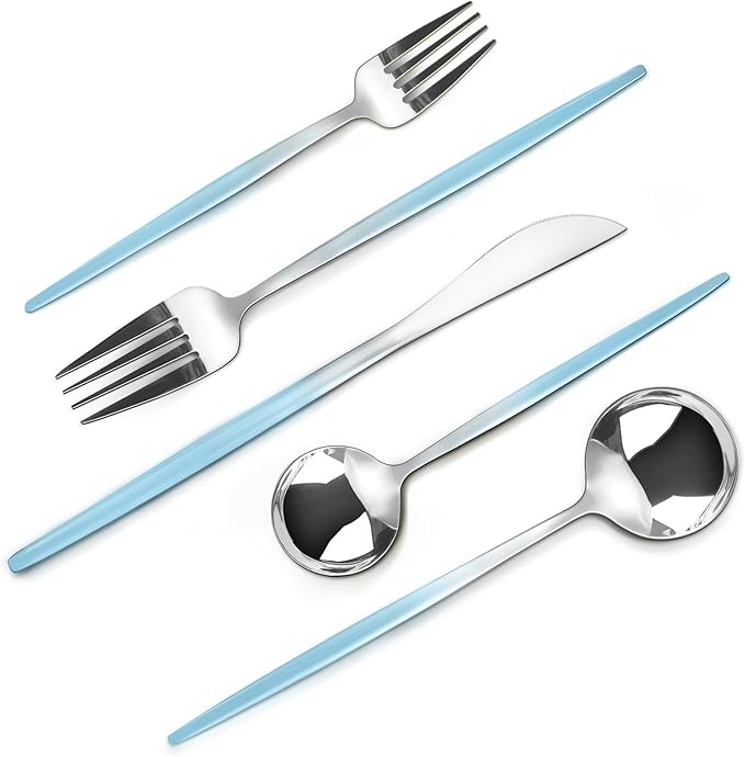 VANVRO Gradient Blue Silverware Set, 20 Piece Stainless Steel Flatware Set by VANVRO