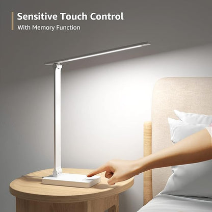Lepro LED Desk Lamp with USB Charging Port, 700LM Dimmable Home Office Touch Control Reading Table Lamp,5 Color Modes with 5 Brightness Level, Dorm Room Essentials, Task Lamp, Sewing, Crafting, White