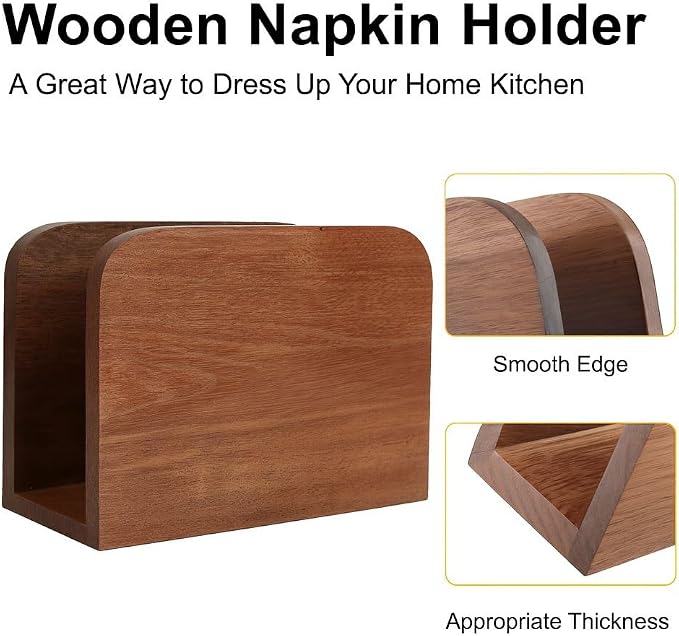 Wooden Napkin Holder for Table Acacia Wood Standing Paper Napkin Dispenser - Image 4