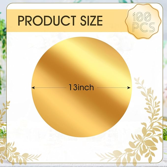 100PCS 13in Round Gold Placemats, Disposable Paper Chargers Plate | Paper - Image 2