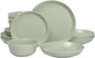 Gibson Home Summer Shades 16 Piece Plates and Bowls Dishes Service for 4 Porcelain Dinnerware Set - Green