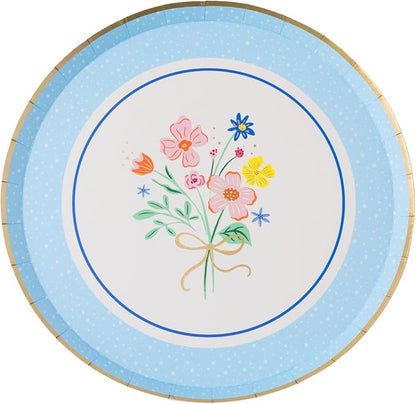 Bonjour Fête Spring Bouquet Floral Paper Party Dessert Plates | Premium Party Supplies | Elegant Spring Gatherings, Easter Celebrations, Baby Showers, & Springtime Festivities | Pack of 8, 8" D