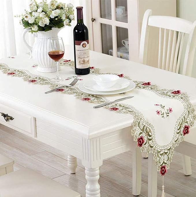 LeLehome 15 Inch X 77 Inch Table Runner, Classic Flowers Embroidery Vintage by LeLehome