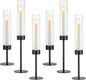 Hewory Black Taper Candle Holders: Candlestick Holders Set of 6 Hurricane Glass Tall Candle Holder for Candlesticks Candle Sticks Holder Decor for Table Centerpiece Wedding Party Christmas Decorations