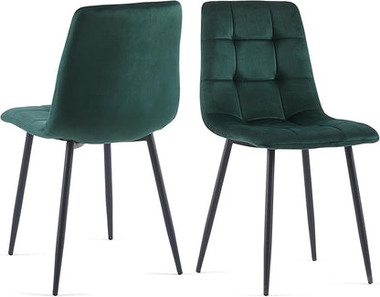 3 Piece Dining Table Set for Small Spaces - Round Kitchen Table Chairs Set of 2 with Green Velvet Upholstered Chairs -Space Saving Dinette for Kitchen, Dining Room
