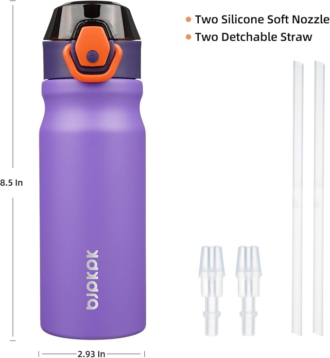 BJPKPK 18 oz Water Bottle with Straw & Handle, Insulated Stainless Flask | Leak - Image 4