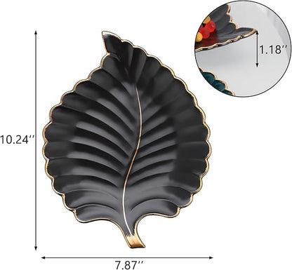 VanEnjoy Candy Dishes Decorative, Key Bowl for Entryway Table, Black Ceramic Bowl Decorative, Decorative Bowl for Keys, Leaf Jewelry Plate Tray