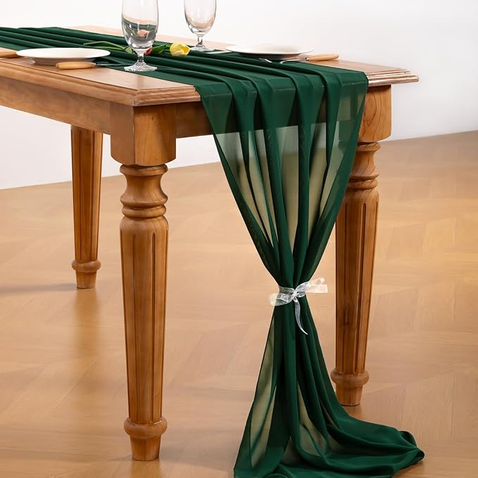 Emerald Green Chiffon Table Runner Summer Boho Wedding Birthday Party Decor | - Image 4