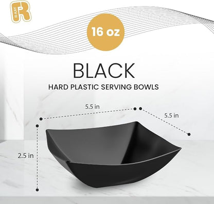 R-kay 6 Pack Black Square Plastic Serving Bowls - Image 4